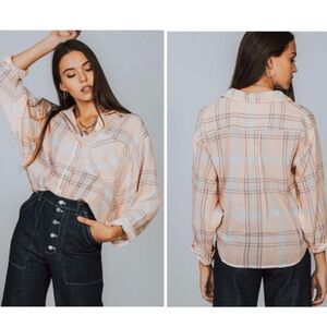 FREE PEOPLE Cropped Cutie Plaid Top